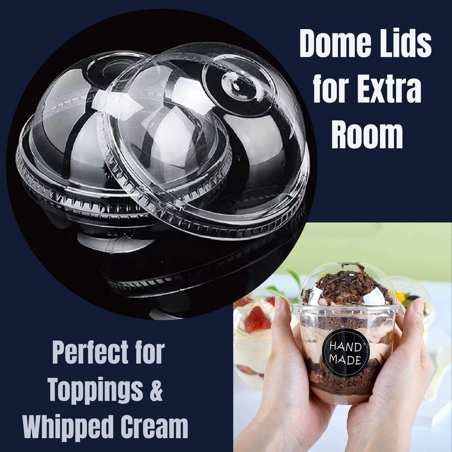 Plastic Smoothie Cups with Dome Lids Set of 100 | Strong Clear Disposable Cups