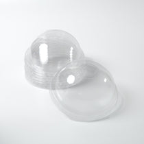 Bubble Crush brand 95mm clear PP plastic dome lid with straw hole, shown in a bulk pack of 1000, suitable for high-temperature drinks and bubble tea toppings.