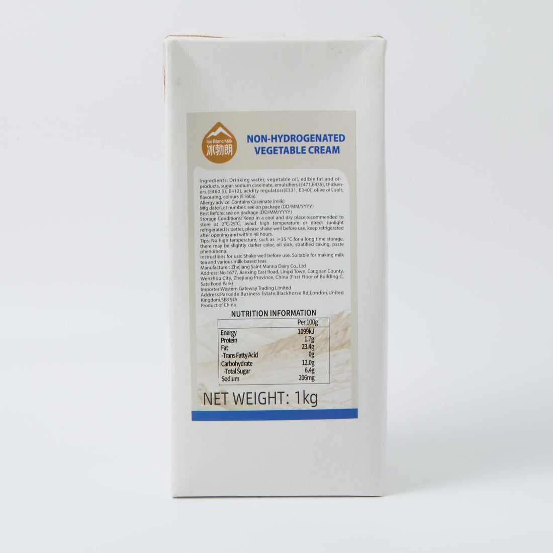 Carton of Ice Blanc Non-Hydrogenated Vegetable Cream (1000ml), a professional-grade, trans-fat-free milk base for bubble tea, milk tea, and specialty lattes.