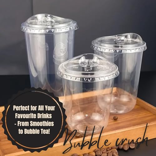 Plastic Cups with Flat Lids Set of 100 | Takeaway Cups
