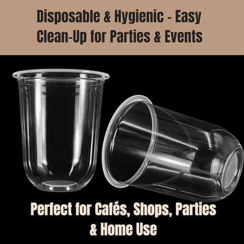 Plastic Cups with Flat Lids Set of 100 | Takeaway Cups