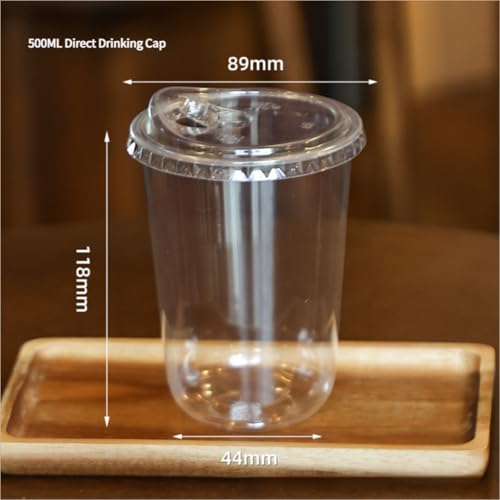 Plastic Cups with Flat Lids Set of 100 | Takeaway Cups