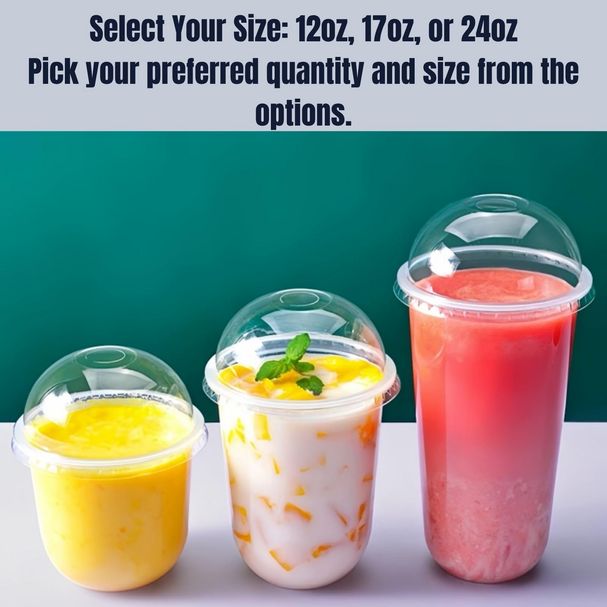 Plastic Smoothie Cups with Dome Lids Set of 100 | Strong Clear Disposable Cups