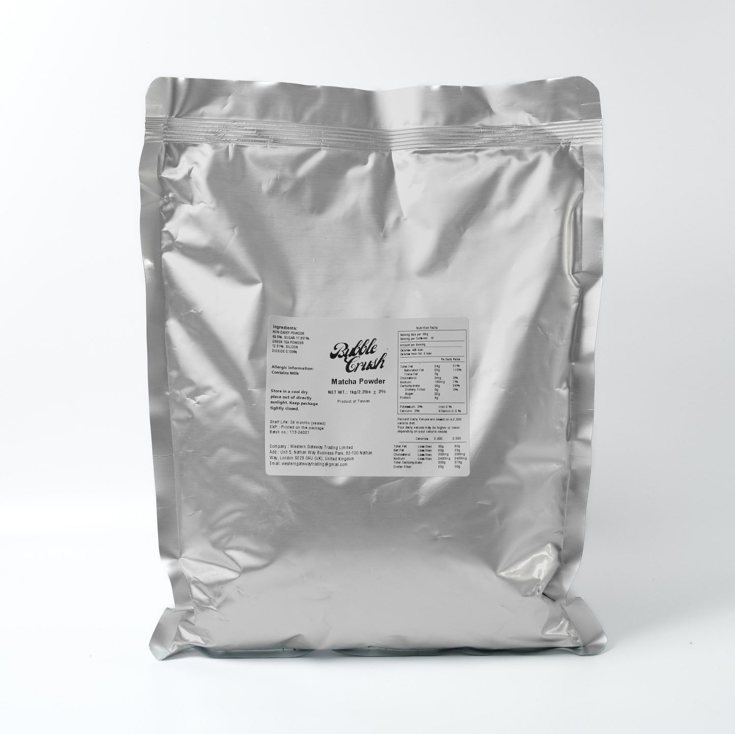 Finished Matcha Boba Tea with a rich green colour, made using the vegan flavour powder base and fresh milk.