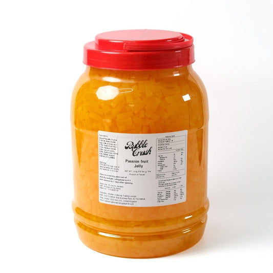 Close-up of Passion Fruit Jelly, versatile, ready-to-use ingredient in large commercial bucket for foodservice.