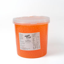 Premium Vegan Peach Popping Pearls, juicy topping for smoothies, desserts, and cocktails manufactured in Taiwan.