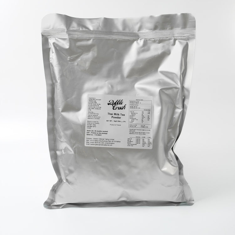 Finished Thai Milk Boba Tea with chewy tapioca pearls, featuring a rich, spiced flavour made with vegan powder.