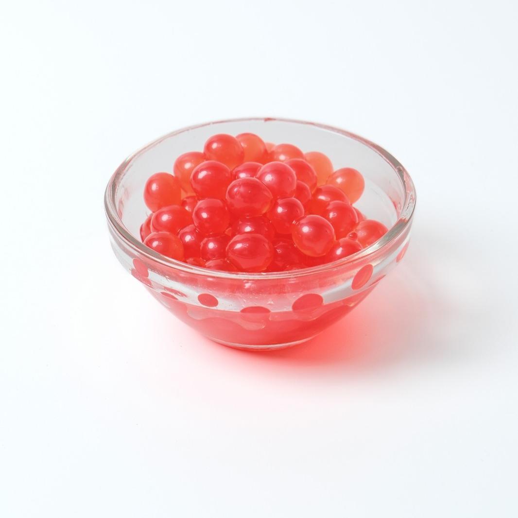 Wholesale Strawberry Popping Boba (3.2KG), sweet and tart Bursting Boba for UK bubble tea bulk supply.