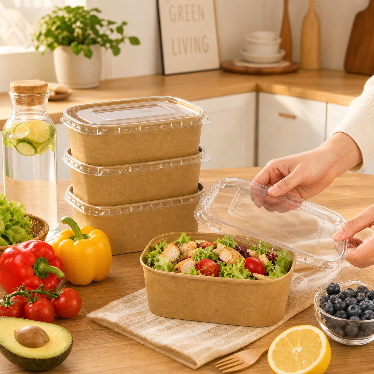 300Pcs Clear PP Lids for 500ml Takeaway Containers - High-Transparency