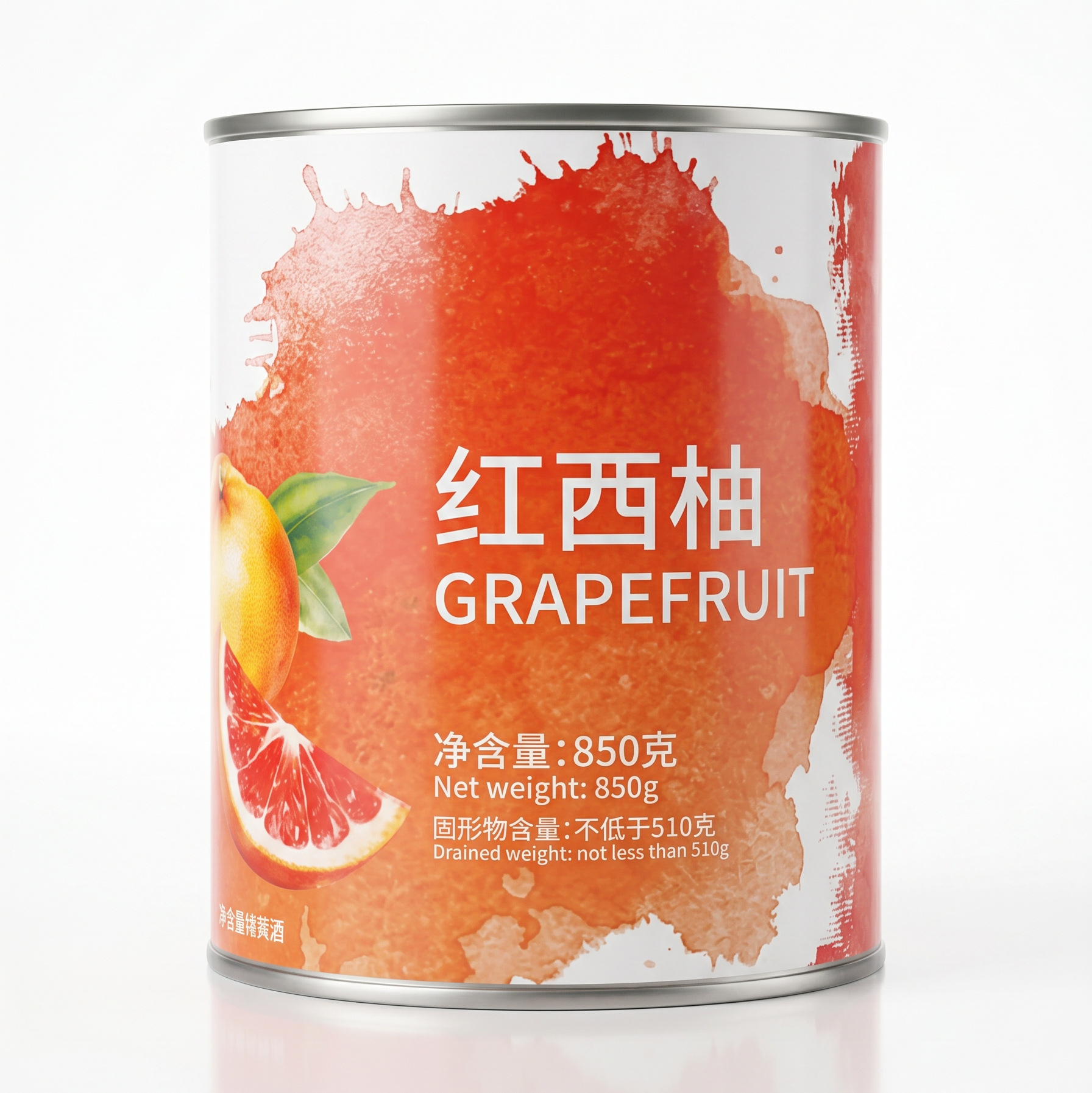 Can of grapefruit topping with red and white design on a white background