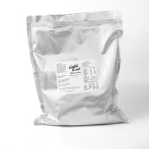 Bubble Crush Mochi Powder 1kg bag back label with detailed ingredients list, nutrition facts, allergen information, storage instructions, and company contact.